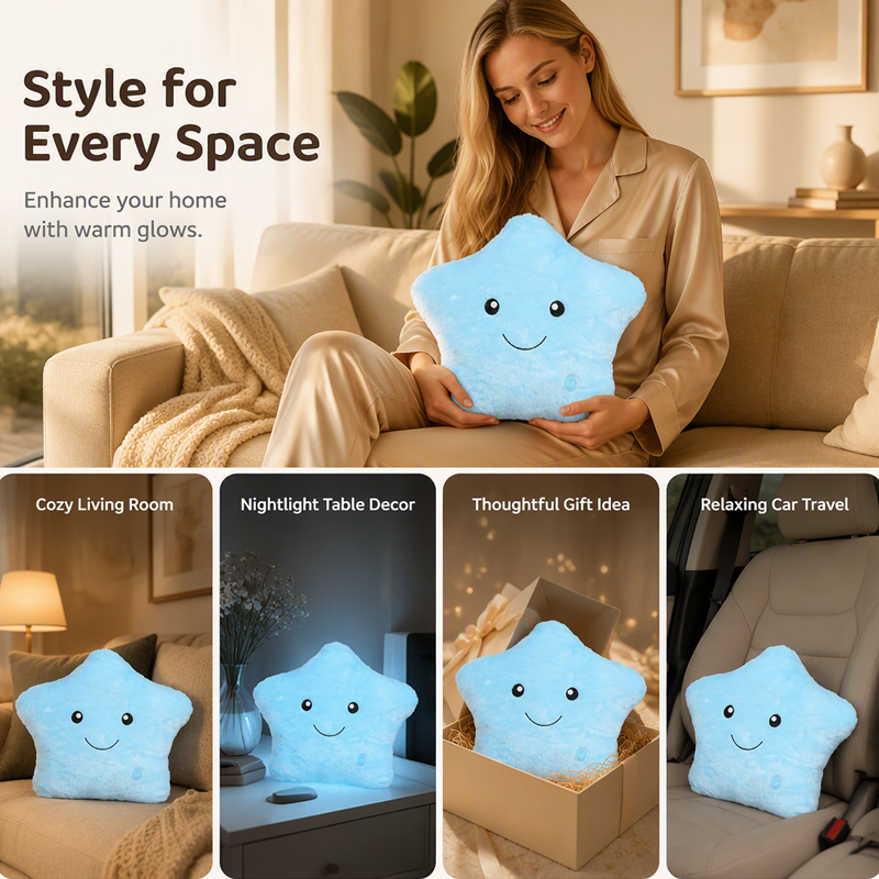 ⭐🎶 Leuchtendes Stern-Kissen mit LED-Lichtern und Musik – Buntes Kuschelkissen als Geschenk zum Geburtstag
