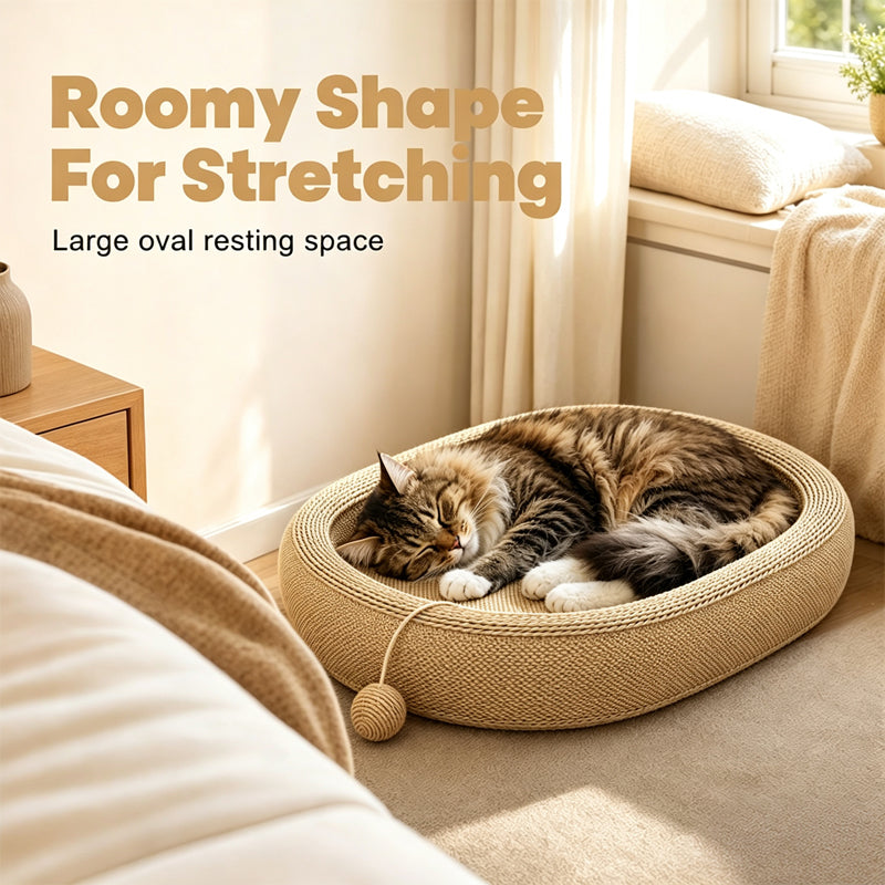 🐱 50% RABATT! 🛏️ Strapazierfähiges Sisal-Kratzbett für Katzen – Langlebige Kratzfläche, ovale Form & inkl. Spielzeug – Perfekt zum Spielen & Ausruhen ✨