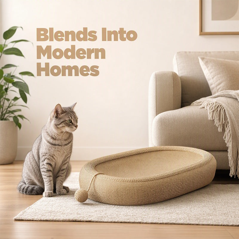 🐱 50% RABATT! 🛏️ Strapazierfähiges Sisal-Kratzbett für Katzen – Langlebige Kratzfläche, ovale Form & inkl. Spielzeug – Perfekt zum Spielen & Ausruhen ✨