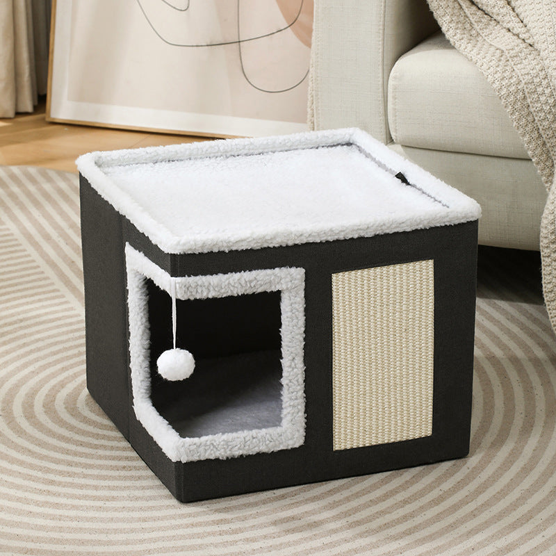 🐾 2-in-1 Faltbarer Haustierhocker mit Stauraum – Gemütliches Katzen- & Hundebett und praktischer Sitzhocker