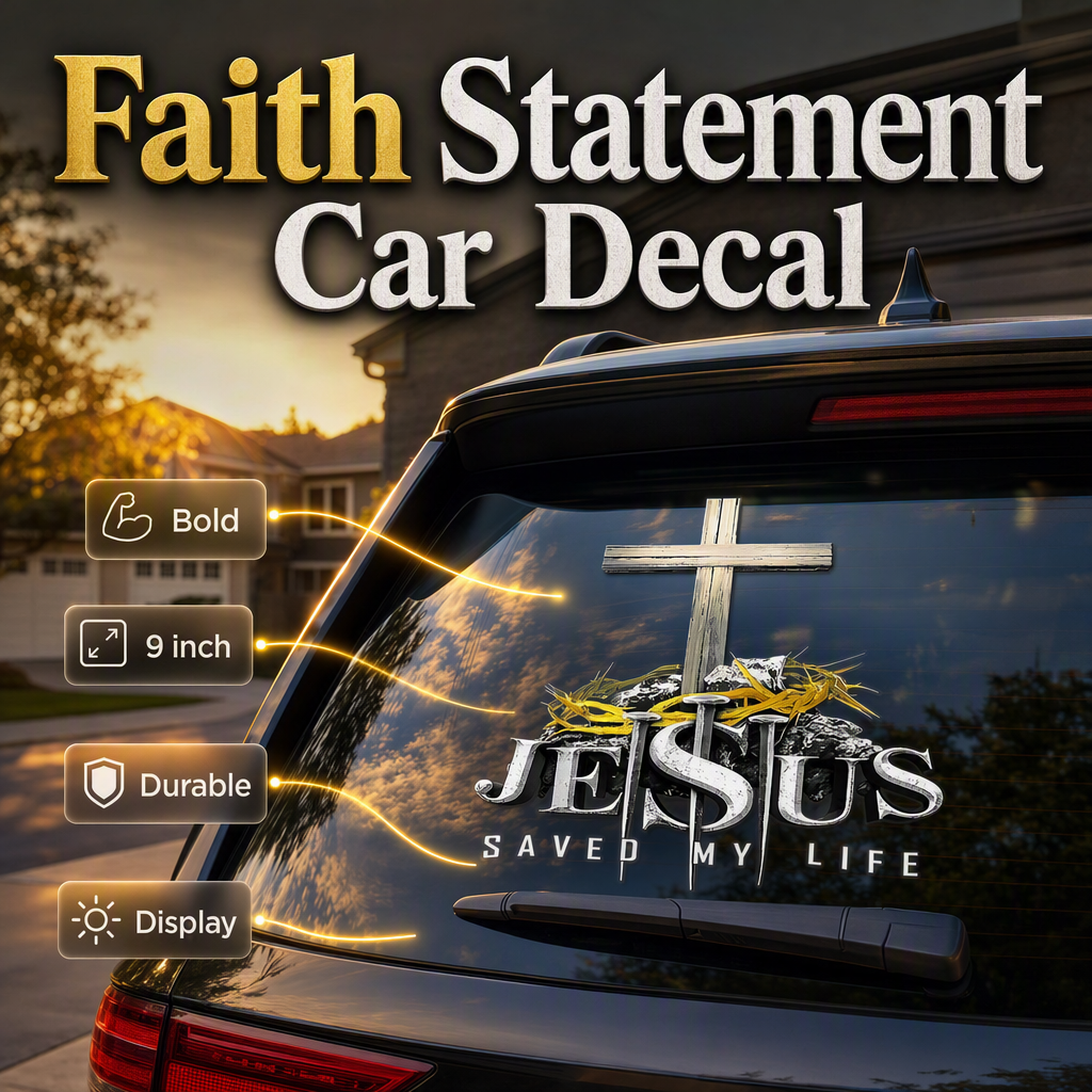 ✝️🚗 Kreuz-Autoaufkleber „Gott hat mein Leben gerettet“ – Christlicher Sticker für Auto, Fenster und Stoßstange