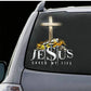 ✝️🚗 Kreuz-Autoaufkleber „Gott hat mein Leben gerettet“ – Christlicher Sticker für Auto, Fenster und Stoßstange