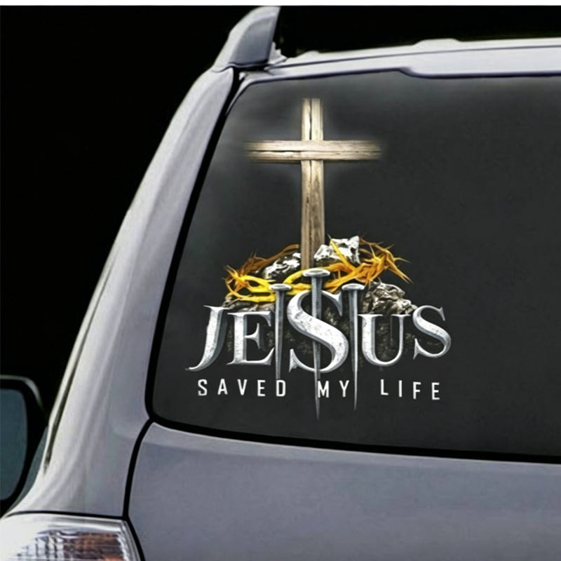 ✝️🚗 Kreuz-Autoaufkleber „Gott hat mein Leben gerettet“ – Christlicher Sticker für Auto, Fenster und Stoßstange