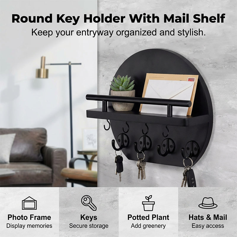 Wall Mount Key Holder with Shelf & Hooks