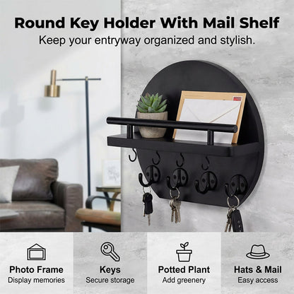 Wall Mount Key Holder with Shelf & Hooks