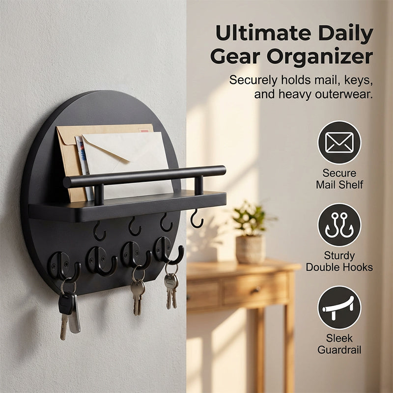 Wall Mount Key Holder with Shelf & Hooks