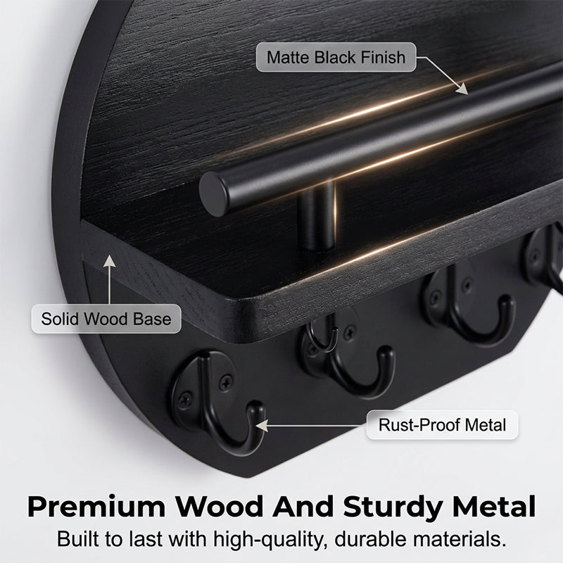 Wall Mount Key Holder with Shelf & Hooks
