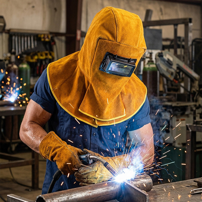 🚗🔥 Automatik-Schweißhelm aus zweilagigem Leder – Schweißschutz für Kfz-Reparaturen und Karosseriearbeiten