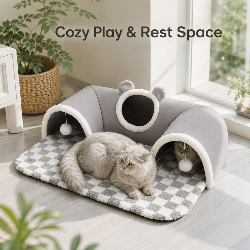 🐱🏠 Katzenbett mit Spieltunnel – Faltbarer Katzentunnel und gemütlicher Rückzugsort für Katzen