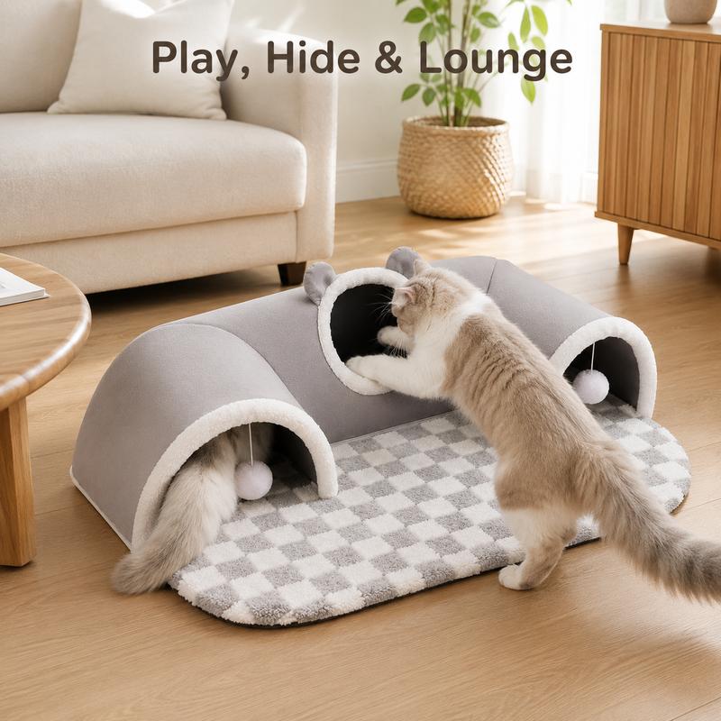🐱🏠 Katzenbett mit Spieltunnel – Faltbarer Katzentunnel und gemütlicher Rückzugsort für Katzen