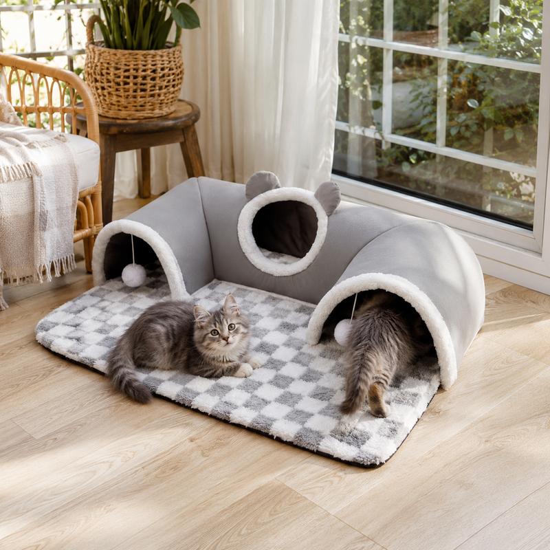 🐱🏠 Katzenbett mit Spieltunnel – Faltbarer Katzentunnel und gemütlicher Rückzugsort für Katzen