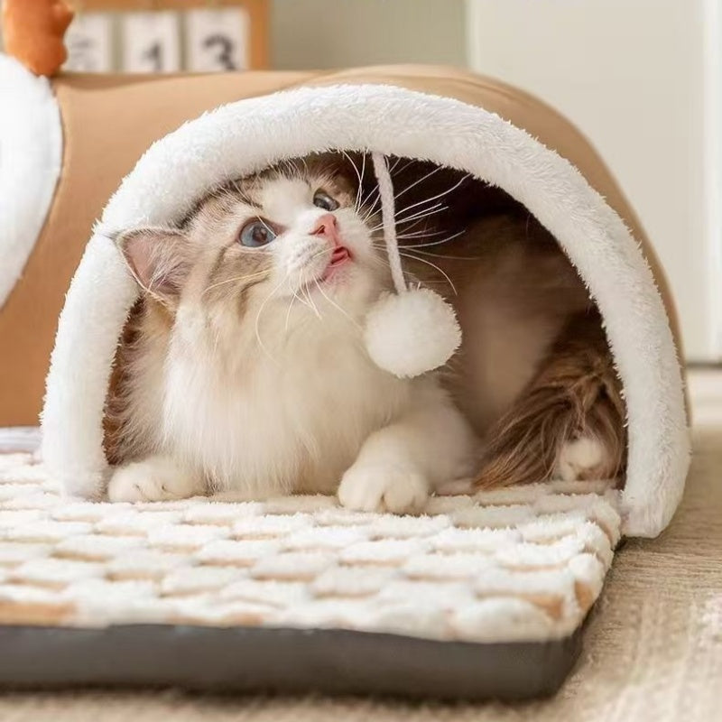 🐱🏠 Katzenbett mit Spieltunnel – Faltbarer Katzentunnel und gemütlicher Rückzugsort für Katzen