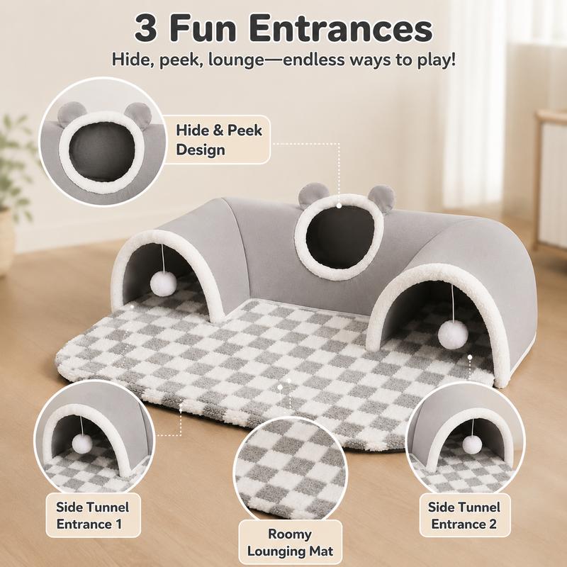 🐱🏠 Katzenbett mit Spieltunnel – Faltbarer Katzentunnel und gemütlicher Rückzugsort für Katzen