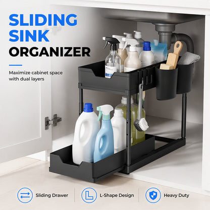 🏠✨ Ausziehbarer Spülenunterschrank Organizer – 2-stufiges Küchenregal für mehr Ordnung unter der Spüle
