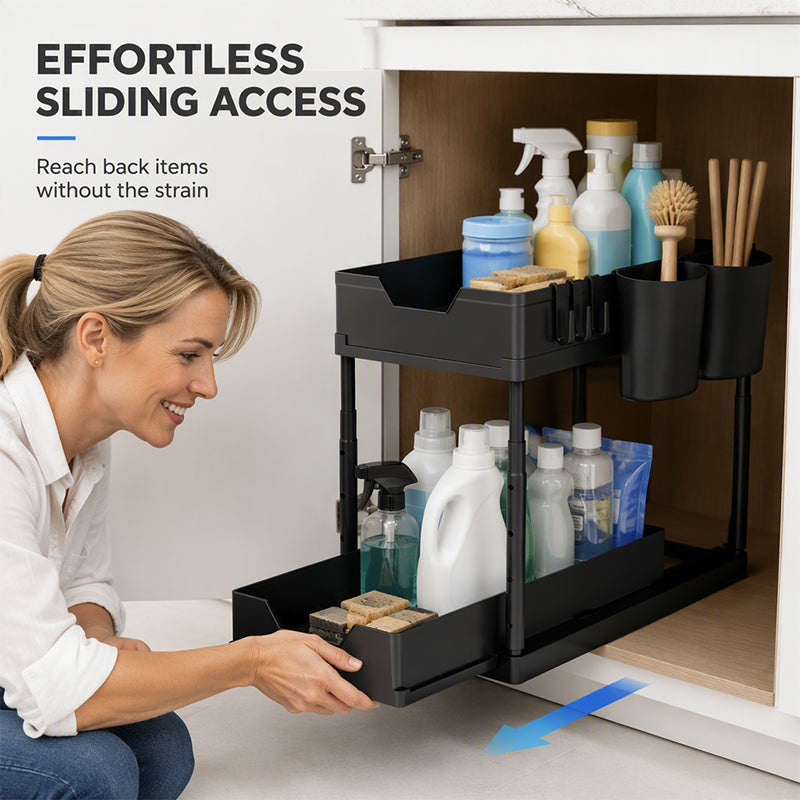🏠✨ Ausziehbarer Spülenunterschrank Organizer – 2-stufiges Küchenregal für mehr Ordnung unter der Spüle