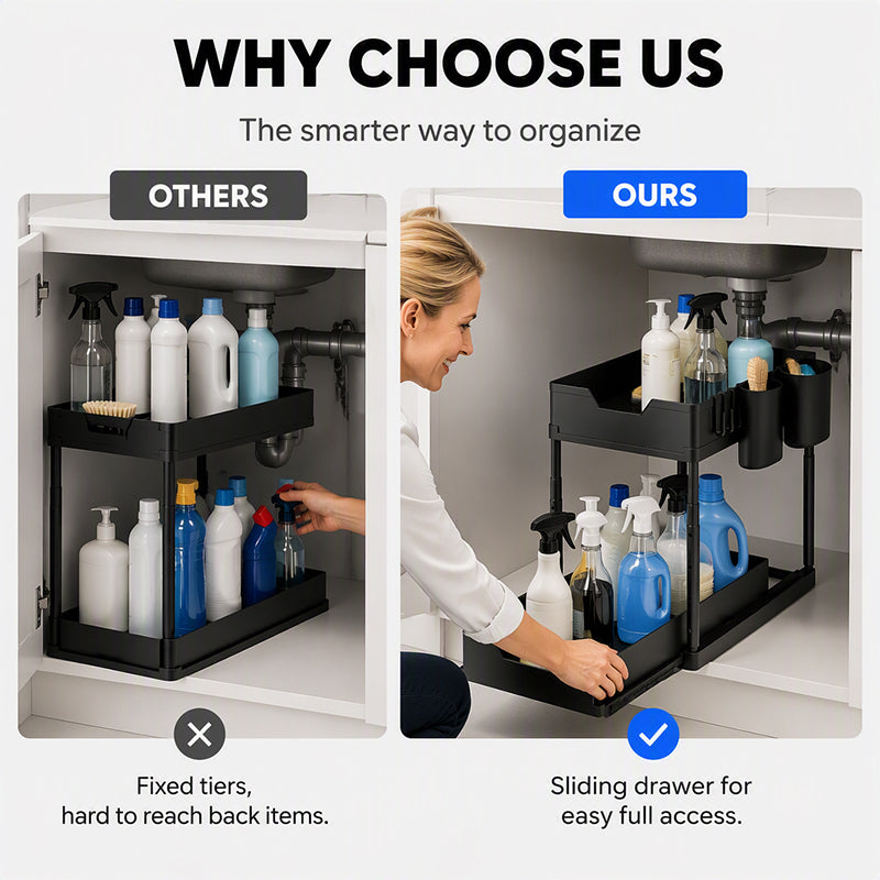 🏠✨ Ausziehbarer Spülenunterschrank Organizer – 2-stufiges Küchenregal für mehr Ordnung unter der Spüle