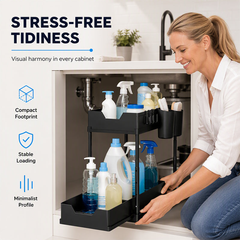 🏠✨ Ausziehbarer Spülenunterschrank Organizer – 2-stufiges Küchenregal für mehr Ordnung unter der Spüle