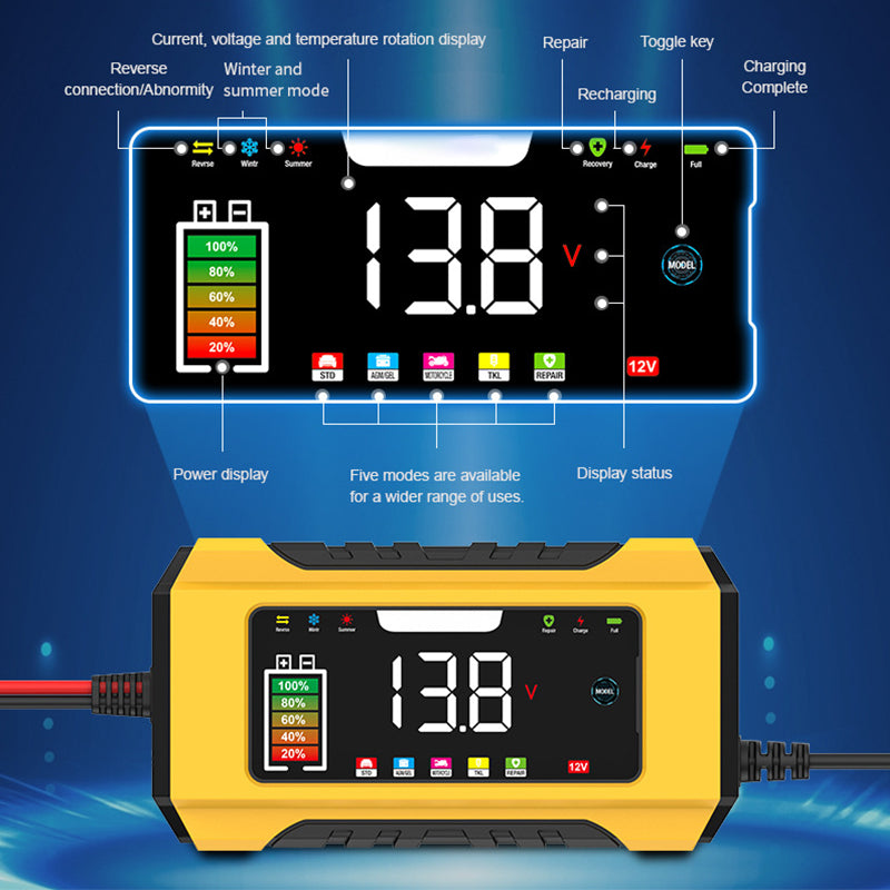 🔋🚗 9-stufiges Batterieladegerät mit LCD-Display – Intelligentes Kfz-Ladegerät mit Touch-Bedienung und Speicherfunktion