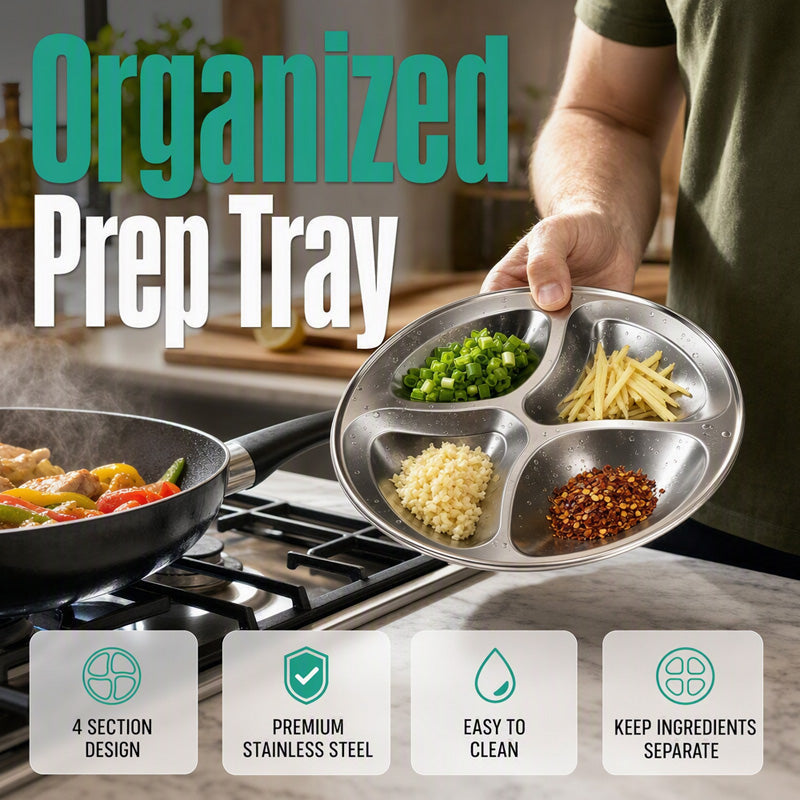 4-Compartment Prep Plate for Kitchen Organization