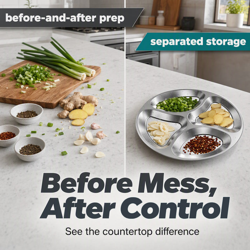 4-Compartment Prep Plate for Kitchen Organization