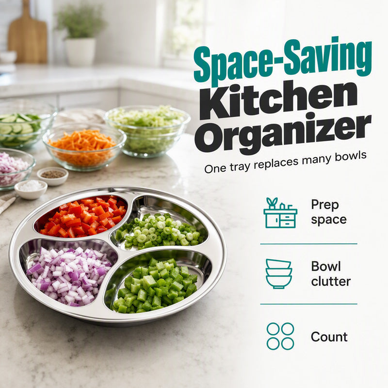 4-Compartment Prep Plate for Kitchen Organization