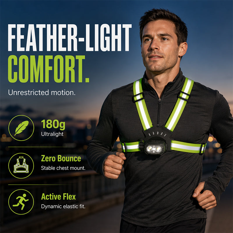 🏃‍♂️ Brustlauflicht – USB wiederaufladbare LED Lauflampe mit Warnlicht, 500 Lumen & wasserdicht für Nachtläufe, Joggen & Outdoor