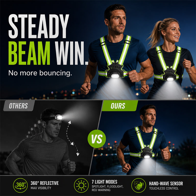 🏃‍♂️ Brustlauflicht – USB wiederaufladbare LED Lauflampe mit Warnlicht, 500 Lumen & wasserdicht für Nachtläufe, Joggen & Outdoor