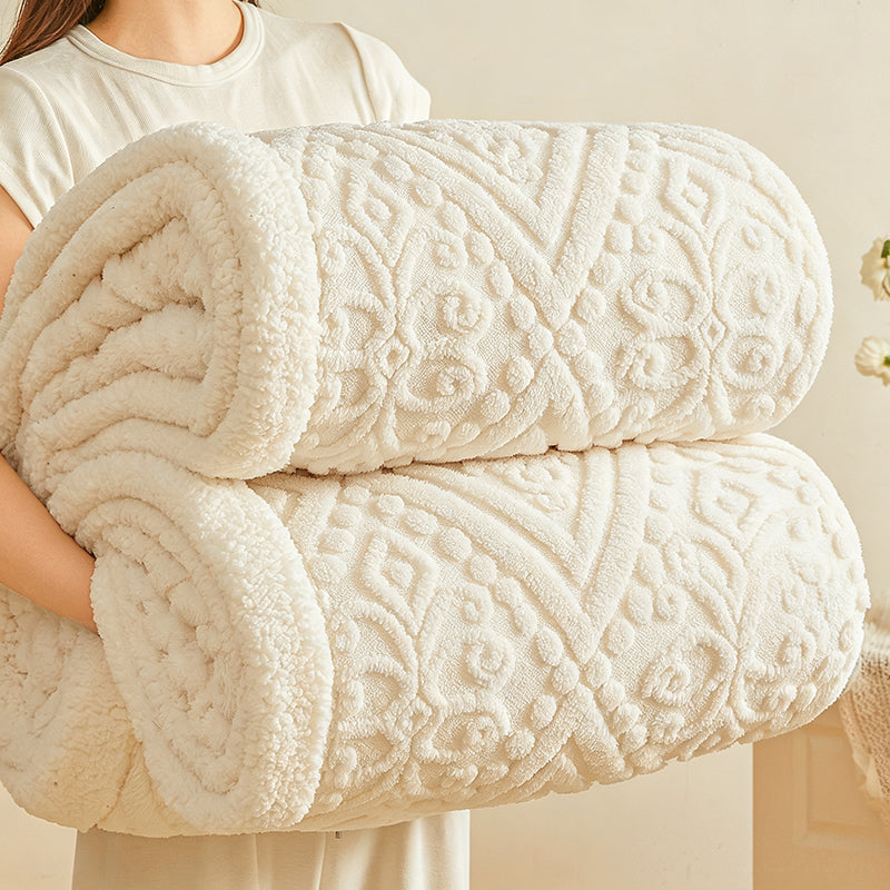 🔥 Nur für kurze Zeit 50 % Rabatt! ☁️ Dicke Kuscheldecke mit Prägemuster – Flauschige Lammflor-Decke für Sofa, Büro und Mittagsschlaf