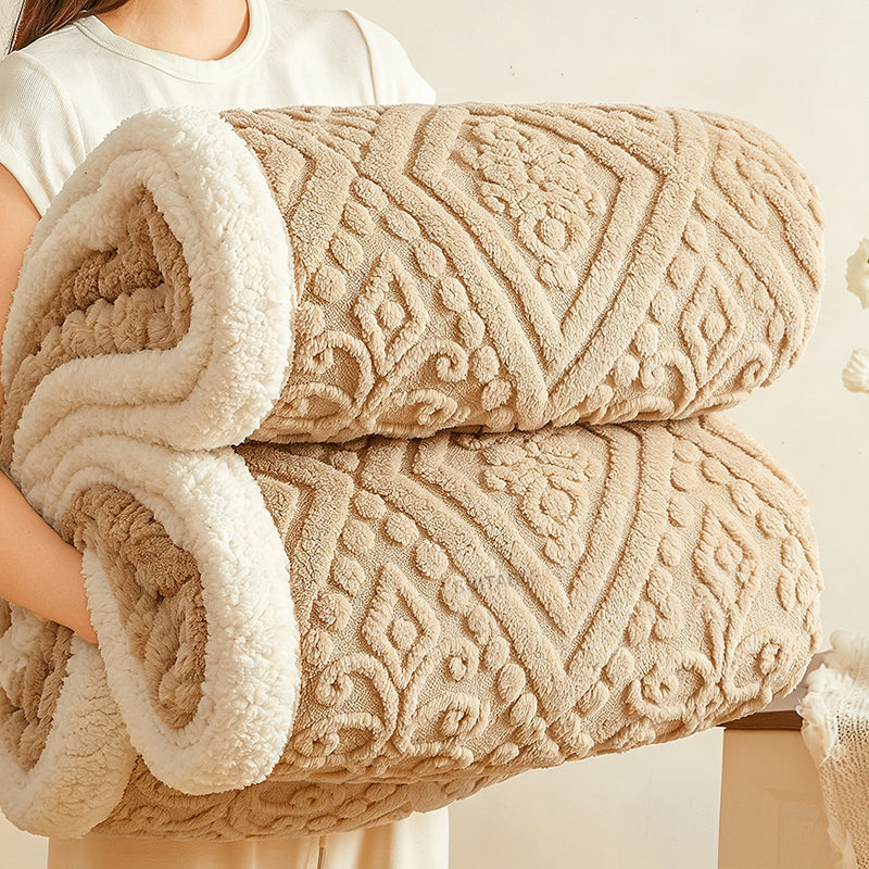 🔥 Nur für kurze Zeit 50 % Rabatt! ☁️ Dicke Kuscheldecke mit Prägemuster – Flauschige Lammflor-Decke für Sofa, Büro und Mittagsschlaf