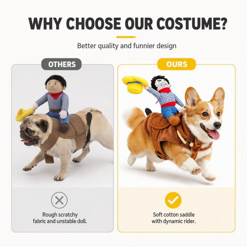 🤠 Lustiges Cowboy-Reiterkostüm für Hunde – Originelles Haustierkostüm für Karneval, Fotos & Partys