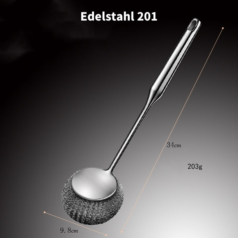 🧽 Topfbürste aus 304 Edelstahl mit langem Griff – Für Töpfe, Pfannen & starke Verschmutzungen