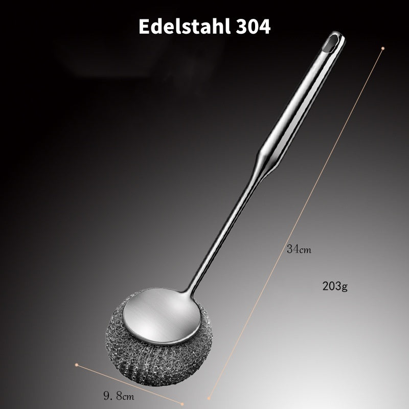 🧽 Topfbürste aus 304 Edelstahl mit langem Griff – Für Töpfe, Pfannen & starke Verschmutzungen