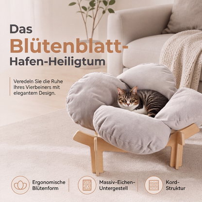 🐾 Holz-Tierbett im Blütendesign – Erhöhtes Katzen- & Hundebett für kleine Haustiere