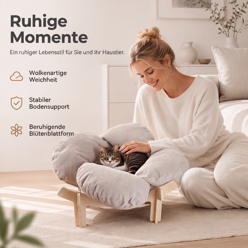 🐾 Holz-Tierbett im Blütendesign – Erhöhtes Katzen- & Hundebett für kleine Haustiere