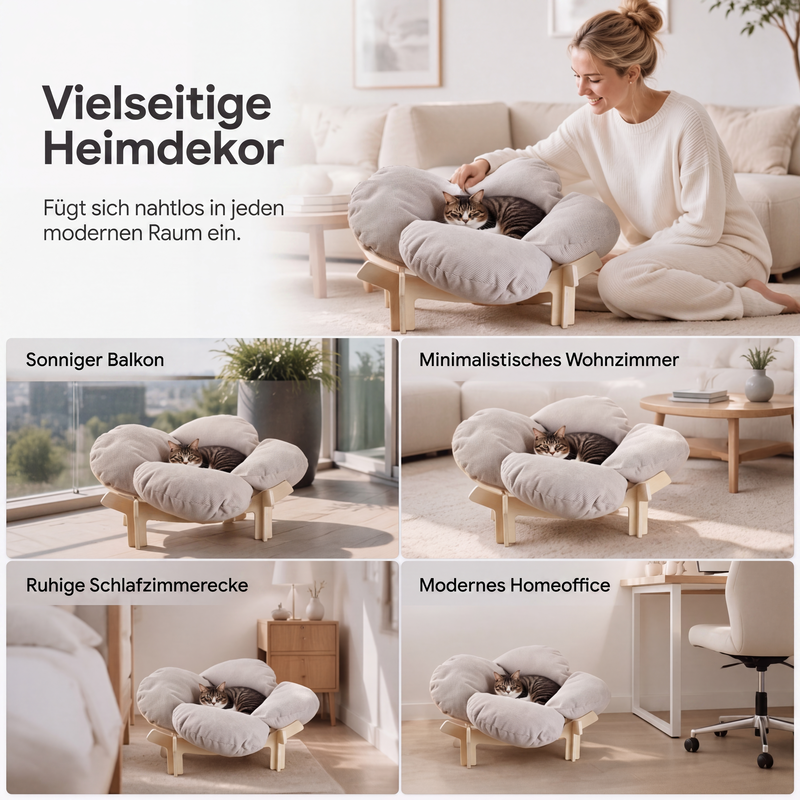 🐾 Holz-Tierbett im Blütendesign – Erhöhtes Katzen- & Hundebett für kleine Haustiere