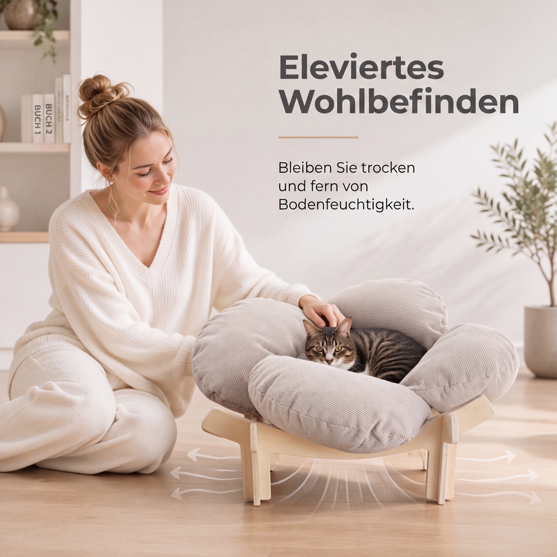 🐾 Holz-Tierbett im Blütendesign – Erhöhtes Katzen- & Hundebett für kleine Haustiere
