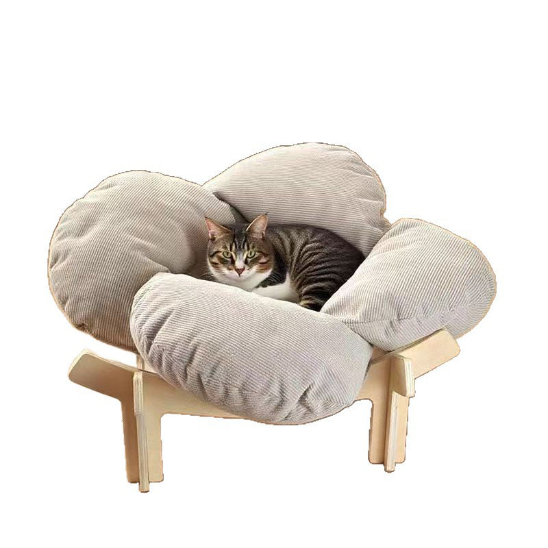 🐾 Holz-Tierbett im Blütendesign – Erhöhtes Katzen- & Hundebett für kleine Haustiere