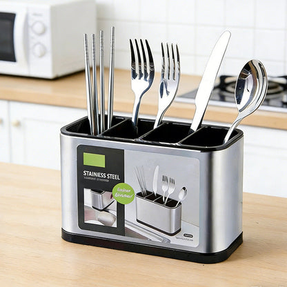 🍴 Edelstahl-Besteckhalter mit Abtropffunktion – Praktischer Küchen-Organizer für Löffel, Gabeln & Messer