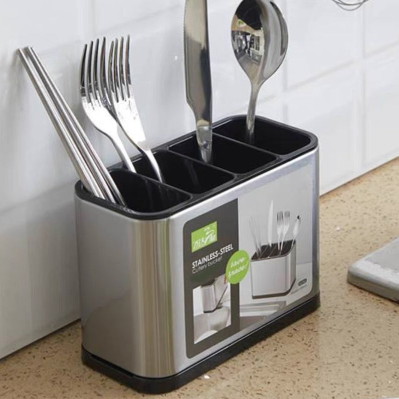 🍴 Edelstahl-Besteckhalter mit Abtropffunktion – Praktischer Küchen-Organizer für Löffel, Gabeln & Messer