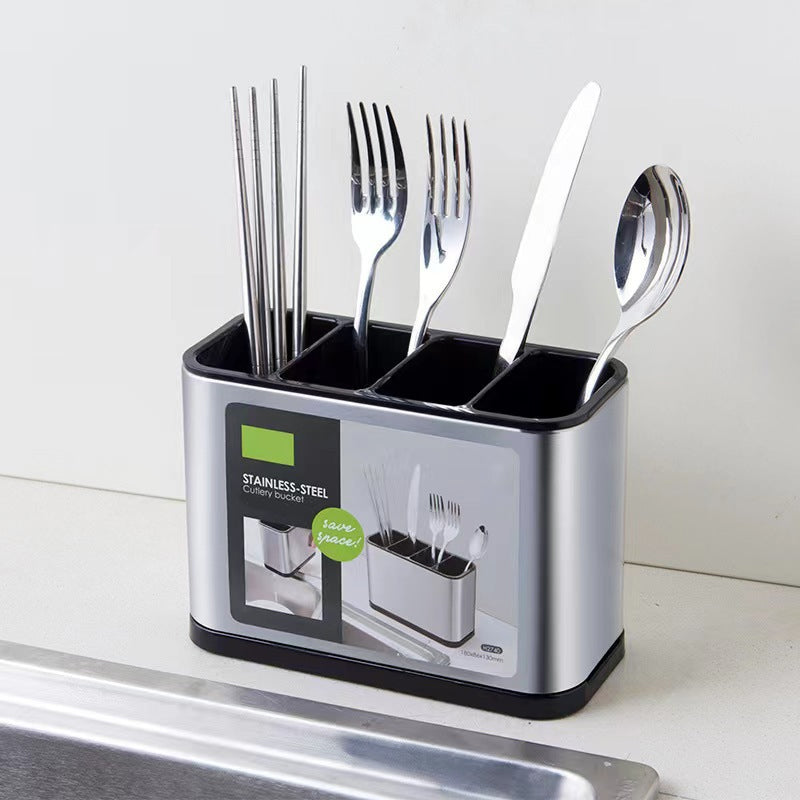 🍴 Edelstahl-Besteckhalter mit Abtropffunktion – Praktischer Küchen-Organizer für Löffel, Gabeln & Messer