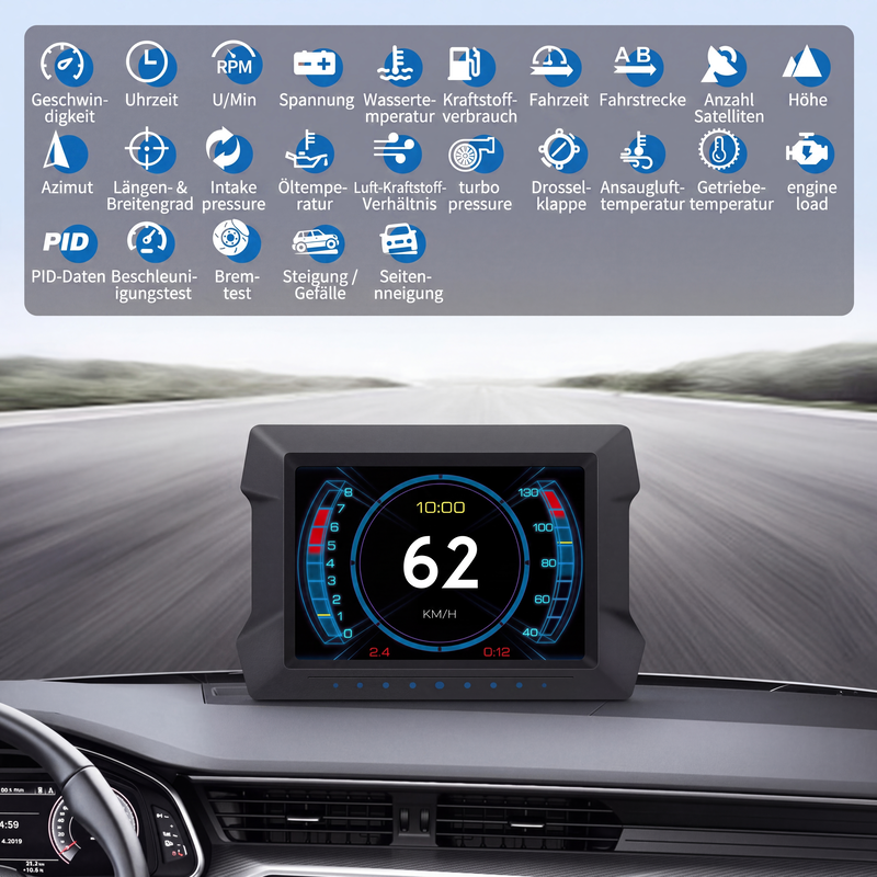 🚗 OBD2 Head-up-Display mit LCD – Fahrzeugdiagnose, Neigungsmesser & Fehlercode-Lesegerät