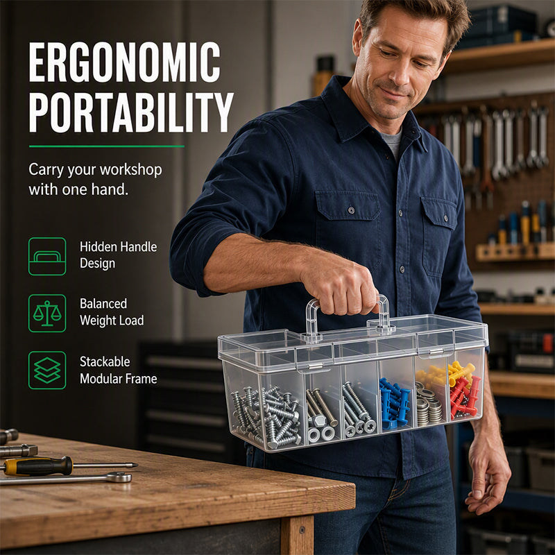 🔧 ZEITLICH BEGRENZT: 50 % RABATT! 🧰 Tragbare Aufbewahrungsbox für Kleinteile – Hochtransparentes Design, anpassbare Fächer und ergonomischer Griff – Bringen Sie Ordnung in Ihre Werkstatt ✨