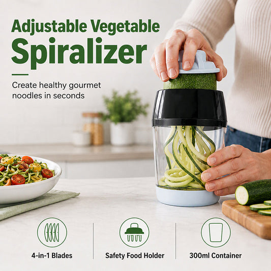 🔥 50 % Rabatt! 🥒 4-in-1 Gemüseschneider mit Aufbewahrungsbehälter – Verstellbarer Spiralschneider für Salate & Gemüse