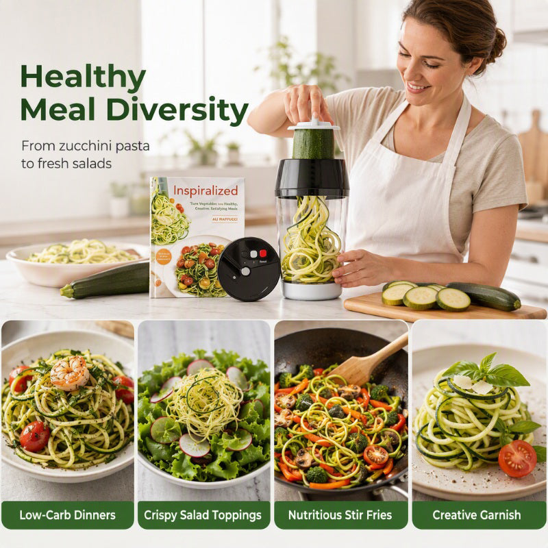 🔥 50 % Rabatt! 🥒 4-in-1 Gemüseschneider mit Aufbewahrungsbehälter – Verstellbarer Spiralschneider für Salate & Gemüse