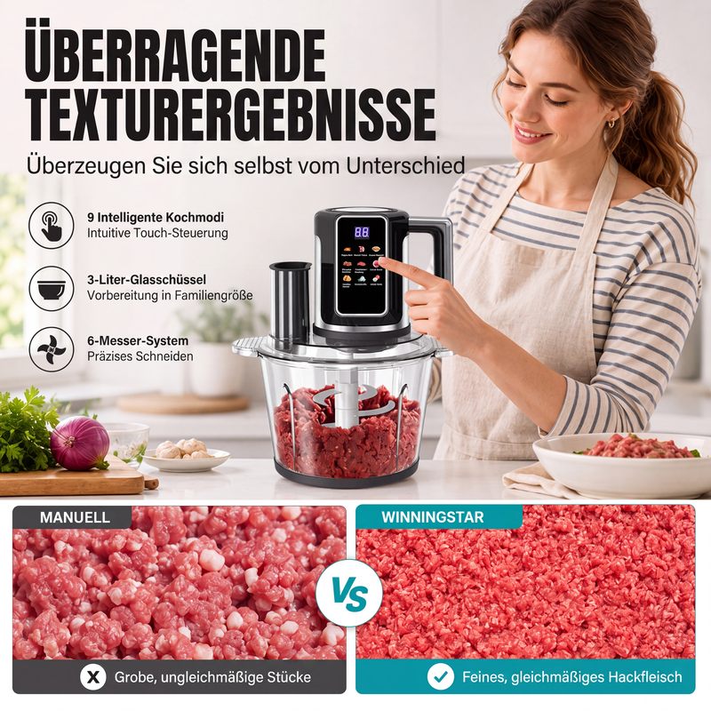 🔥 50 % Rabatt! 🍳 Multifunktions-Zerkleinerer mit Touch-Bedienung – Elektrische Küchenmaschine für Fleisch, Gemüse & Obst