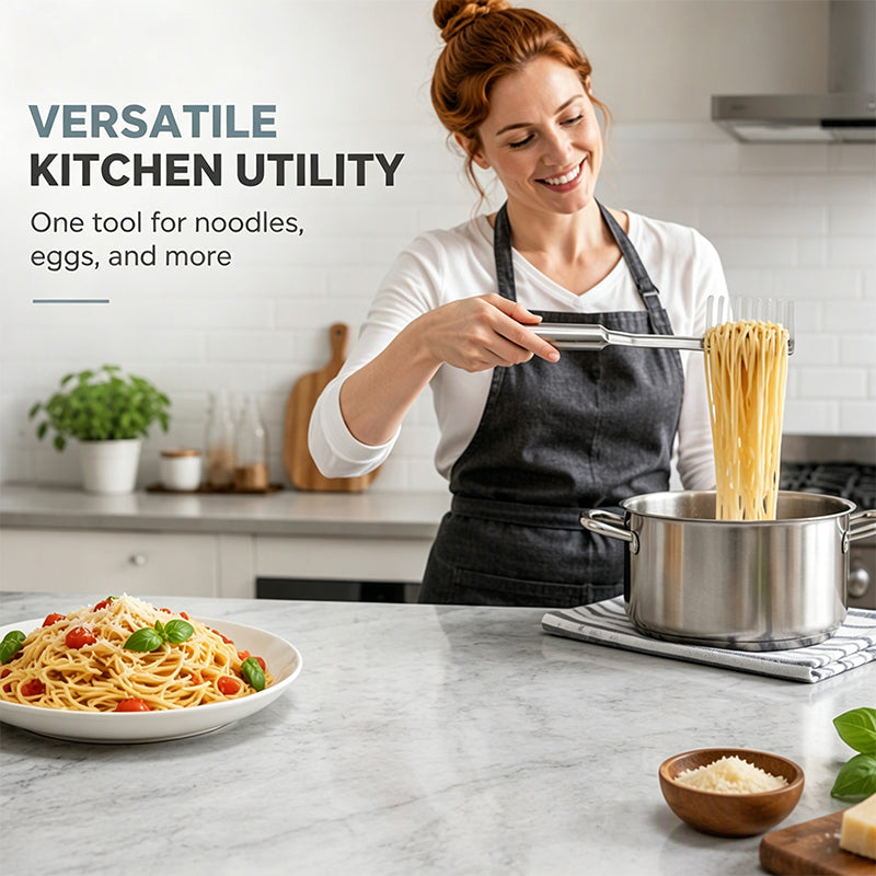 🍝 50 % Rabatt! 304 Edelstahl Nudelzange – Multifunktionale Pastazange mit rutschfestem Griff