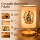 Holztischlampe mit Jungfrau-Maria-Muster