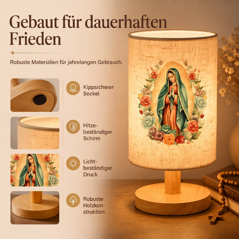 Holztischlampe mit Jungfrau-Maria-Muster