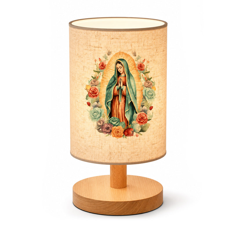 Holztischlampe mit Jungfrau-Maria-Muster