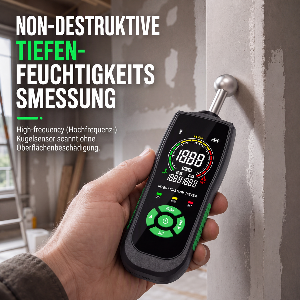 MT68 Pinloses kugelförmiges Sensor-Feuchtemessgerät für Wand, Putz, Spachtelmasse, Mauerwerk und Fliesenleckageprüfung